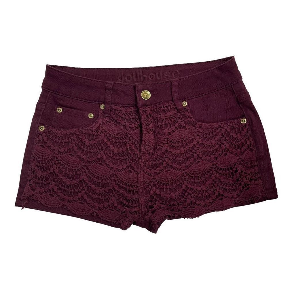 Dollhouse Burgundy Lace Front Shorts Women's Size 6